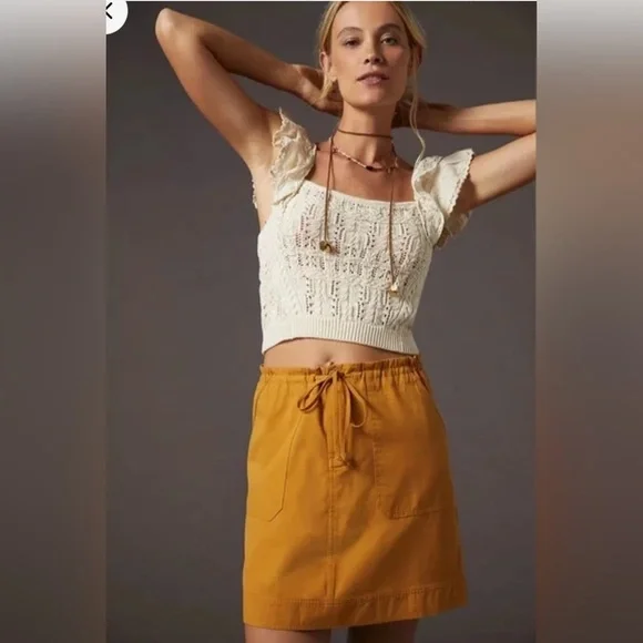 Anthropologie Mustard Drawstring Pocket Skirt - Women size L nwot - Picture 2 of 10
